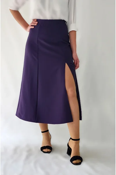 YAXİ Purple Slitted Bol Cut Woven Skirt