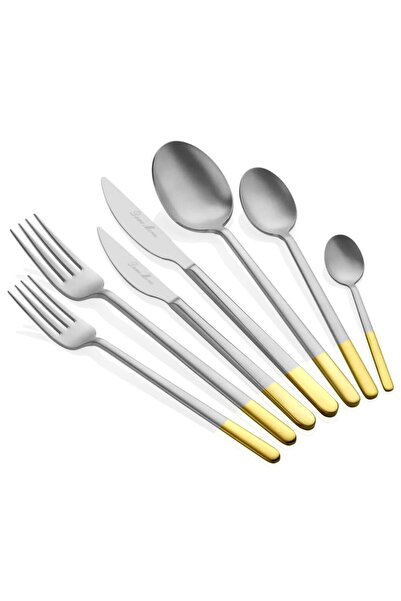 Dame Marie AL-LEGRA YARIM DEKORLU MAT ALTIN 6 KİŞİLİK 42 PARÇA ÇATAL KAŞIK BI...