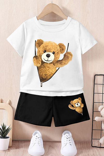 MYADA 100% Cotton Teddy Bear Printed Style Boy's Suit 24071