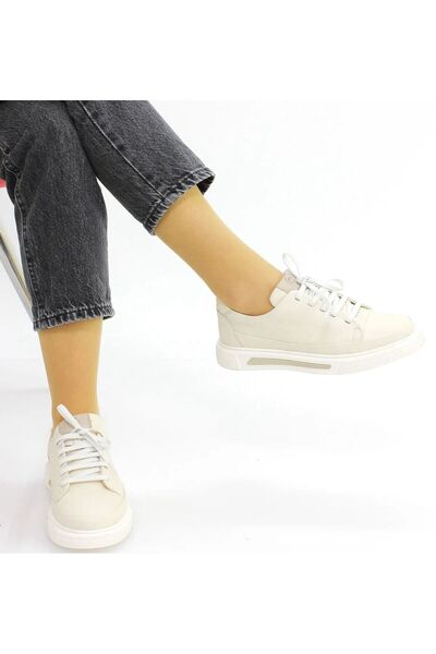 Mammamia D25Ya-3525 Rubber Lace Khaki Leather Sneaker Sports Shoes for Women