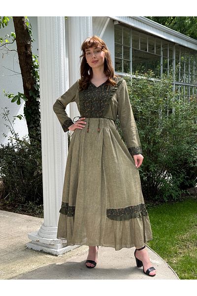 Butik Esra Kandemir Summer Cotton Washable Fabric Authentic Tessture Dress