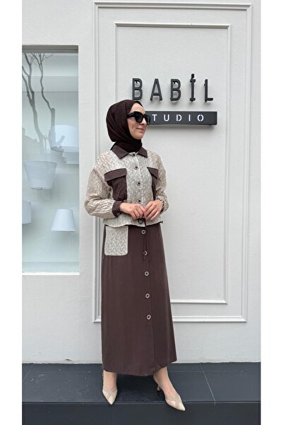 Almarwah Black Women's Jacket Skirt Suit Brown