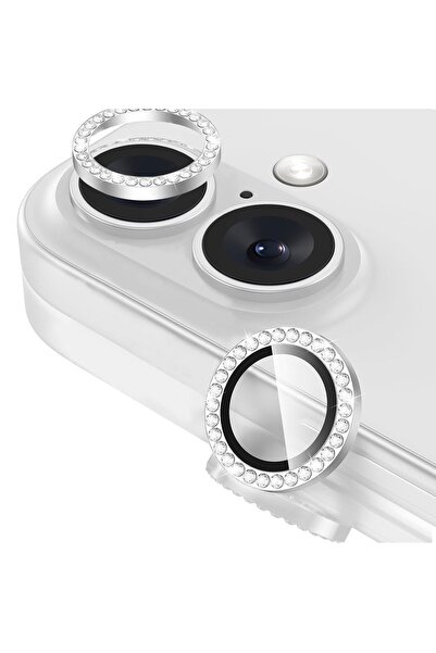 daystar İPhone 16 / 16 Plus İle Uyumlu Gümüş Taşlı Kamera Lensi Koruyucu
