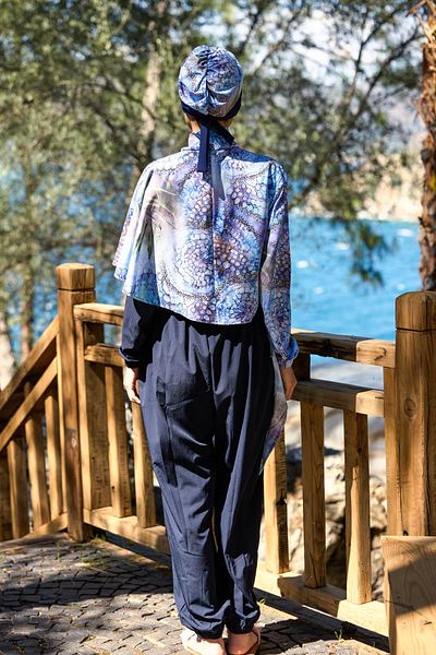 ns tasa Cape Model Blue Garden Pattern Design Hijab Jumpsuit Swimsuit