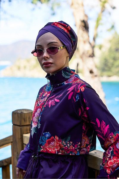 ns tasa Ethnic Model Sports Lycra Design Hijab Διπλό Σετ μαγιό