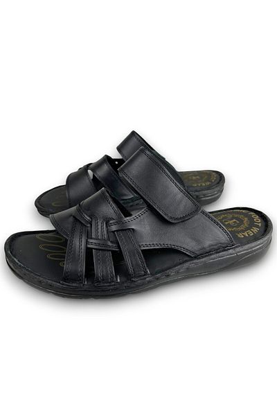 Waresta Black Outside Genuine Leather Orthopedic Sole Men's Slippers R741