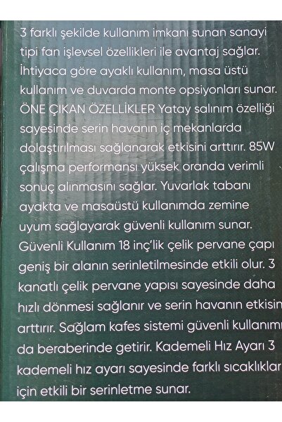 ATEK Sanayii Tipi Vantilatör 3 Kanatlı Sanayii Tipi Vantilatör Fan