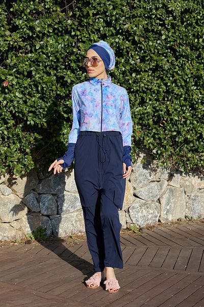 ns tasa Viona Model Lilac Sports Lycra Design Hijab Double Swimsuit