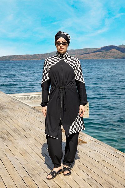 ns tasa Σετ μαγιό Zirya Model Sports Lycra Design Hijab διπλό
