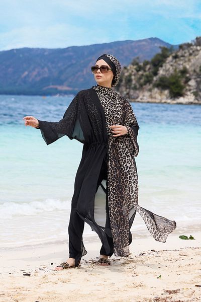 ns tasa Serengeti Leopard Model Waist Lace-Up Design Hijab Pareo