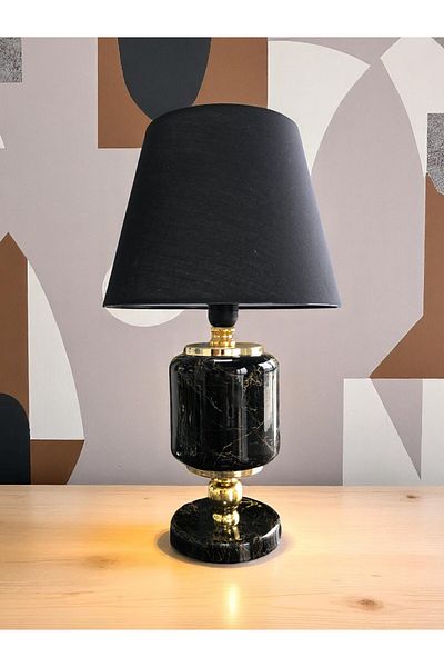 ferayhome Lampshade Lighting Ceramic Oval Black Marble Black Hat Gold - Feray Home