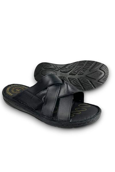 Waresta Black Outside Genuine Leather Orthopedic Sole Men's Slippers R741