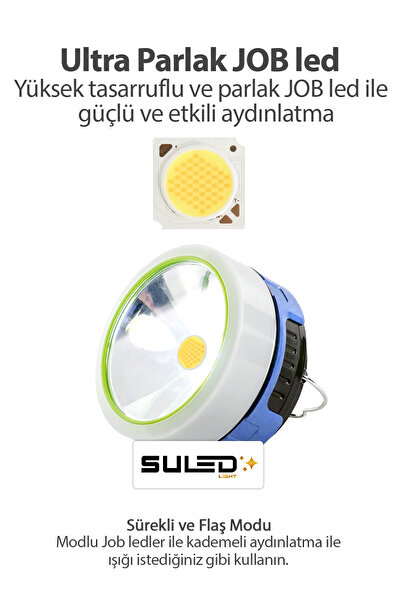 SULED Mini Pro Kamp Lambası ve Fener USB Power Bank Özellikli Solar Panel 4 Mod Flaşlı