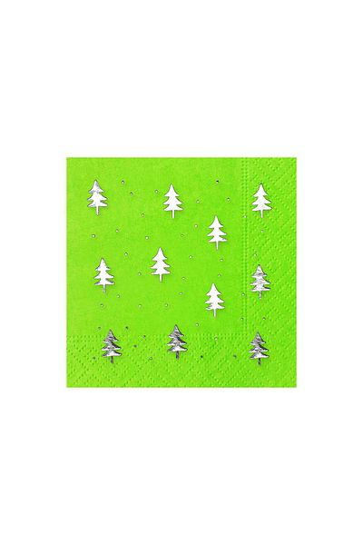 Story 23X23 cm Silver Foil Pine Patterned 2 Layer 50's Pistachio Green Colored Paper Napkin