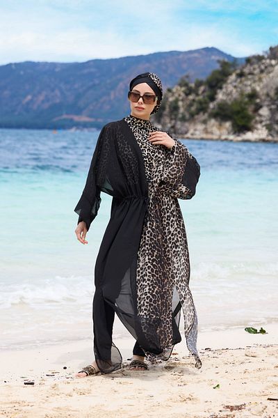 ns tasa Serengeti Leopard Model Waist Lace-Up Design Hijab Pareo