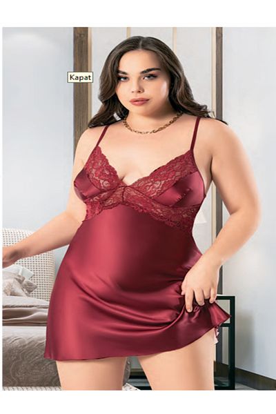 BEYAZTOPTAN 100% Stylish Women's Big Size Satin Transparent Mini Nightgown