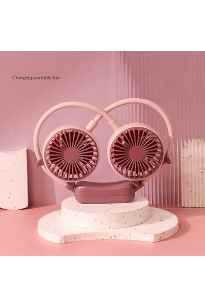 Livava Boyunluk Mini Fan, 2 Kademeli, Usb li ve Şarj Edilebilir, Pembe, 28x4