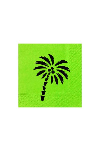 Story 23X23 cm Black Foil Palm Patterned 2 Layer 50's Pistachio Green Colored Paper Napkin