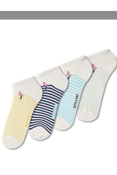 Katia&Bony Pack of 4 Girls' Striped Flamingo Patterned Booties Socks