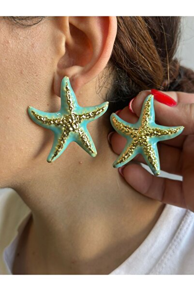 Gönülden Tasarım DENİZ YILDIZI KADIN KÜPE 7 CM TURKUAZ