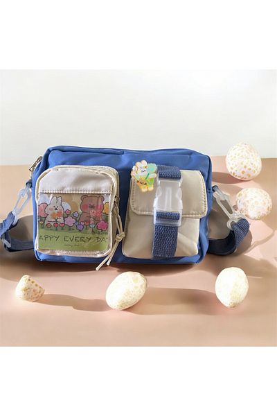 synshop Kawaii Coreeană Stil Japonez Adolescentă Fată Copil Femeie Crossbody Geantă de umăr laterală Card și rozetă ilustrată