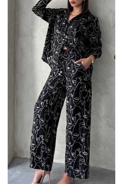 TOPSHOW Linen Blend Wide Leg Embroidered Trousers