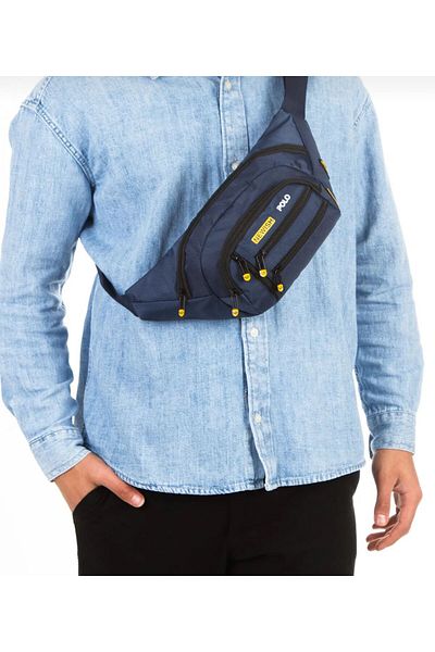 fao polo Men's Navy Blue Color Waterproof Shoulder & Waist Bag with 6 Eye Headphone Output