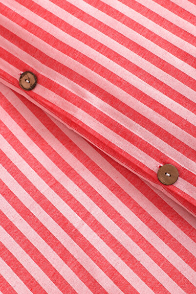 Larispera Set de husă de pilota dublă din satin de bumbac cu dungi King Size Set de husă de pilota cu butoane vopsite în fire