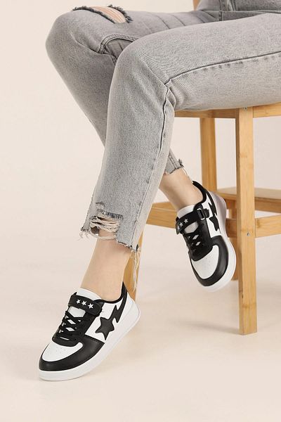MİYASPORT Unisex Casual Comfort Sole Star Detailed Velcro Lace-Up Sneakers Casual Young Women's Sports Shoes