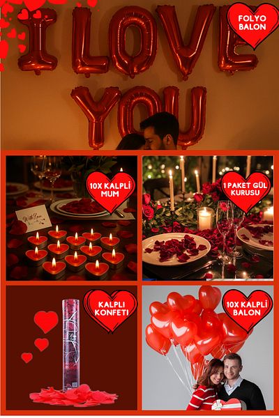 Baloncu Dede Red Heart Balloon Romantic Set Anniversary Valentine's Day Marriage Proposal Supplies and Ornaments