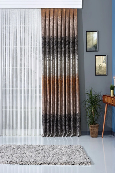 Elen's Modern Luxury Jacquard Satin Gray-Beige-Black Panel Background Curtain...