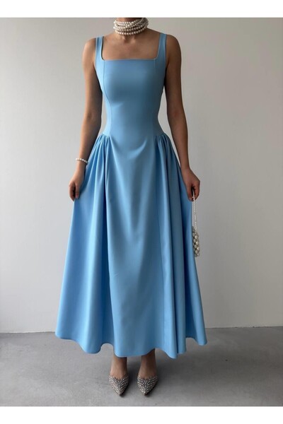 Julidress Rochie de ocazie de seară cu bretele plisate cu decupaj clopot maxi...