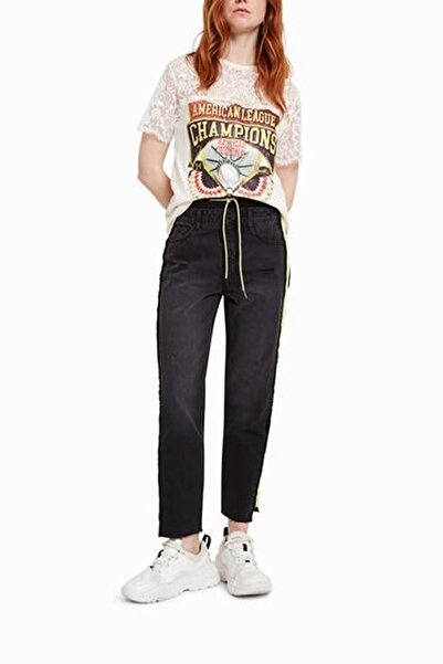Desigual Cotton and polyamide blend blouse with logo print and lace detail Champions, Ecru, M