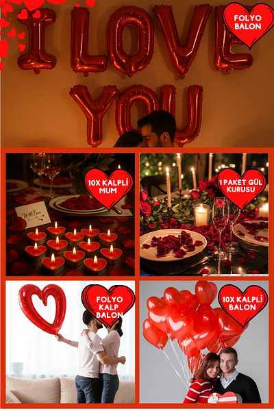 Baloncu Dede Red Heart Balloon Romantic Set Anniversary Valentine's Day Marriage Proposal Supplies and Ornaments