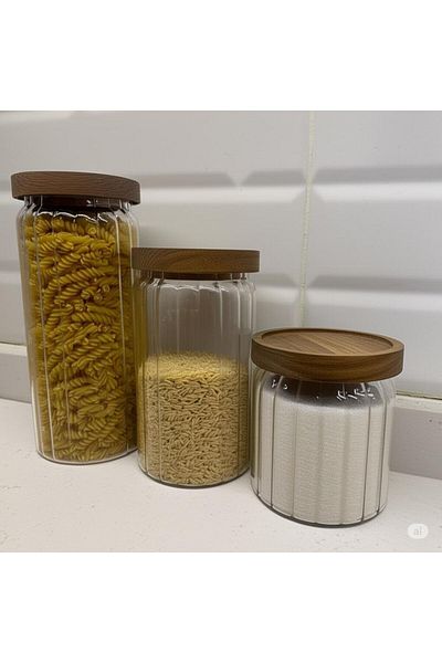 magical dreams Set of 3 Wooden Jars, Glass Borosilicate Glass