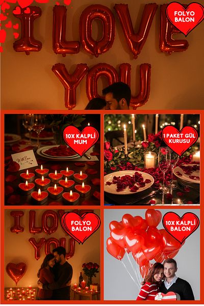 Baloncu Dede Red Heart Balloon Romantic Set Anniversary Valentine's Day Marriage Proposal Supplies and Ornaments