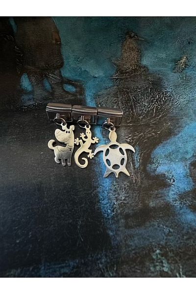 LAİKA 3-Piece Steel Italian Bracelet Charm Dog-Lizard-Turtle Non-Tarnish