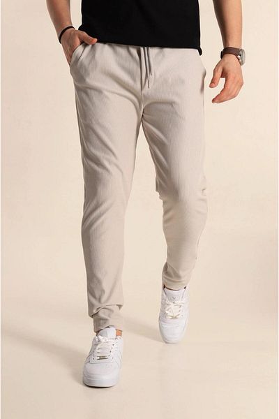 ribana Slim Fit Ribbed Texture Waist Tied Seasonal Men's Jogger Pants -J320