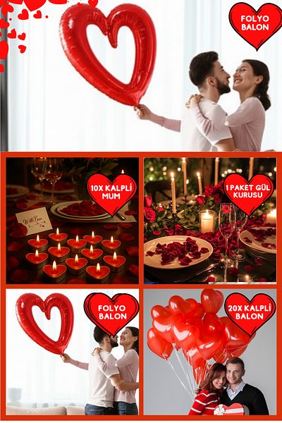Baloncu Dede Red Heart Balloon Romantic Set Anniversary Valentine's Day Marriage Proposal Supplies and Ornaments