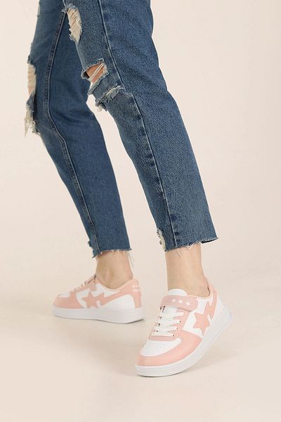 MİYASPORT Unisex Casual Comfort Sole Star Detailed Velcro Lace-Up Sneakers Casual Young Women's Sports Shoes