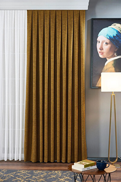 Elen's Hardal Siyah Modern Keten Düz Fon Perde Salon Çocuk Yatak Odası 1/2,5 ...