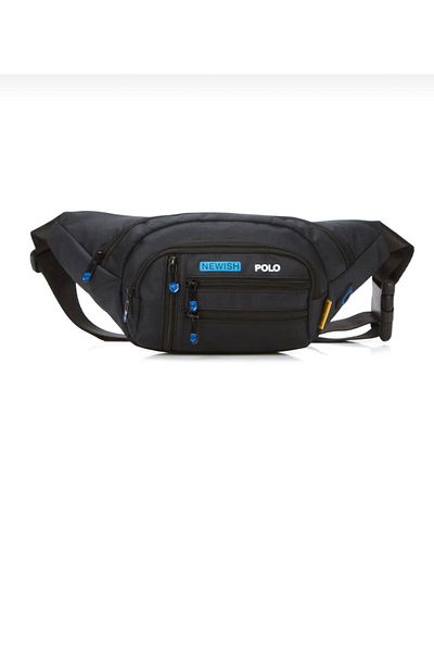 fao polo Men's Black Color 6-Eye Headphones Waterproof Shoulder & Waist and Crossbody Bag
