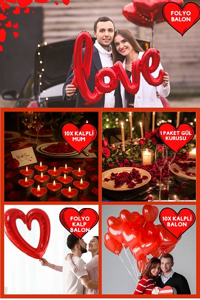 Baloncu Dede Red Heart Balloon Romantic Set Anniversary Valentine's Day Marriage Proposal Supplies and Ornaments