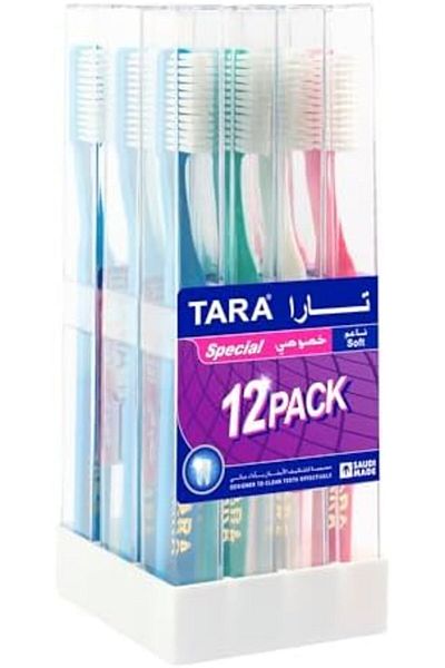 TARA Soft Toothbrush, Pack of 12 Pieces, Manual, Adult, Multicolor