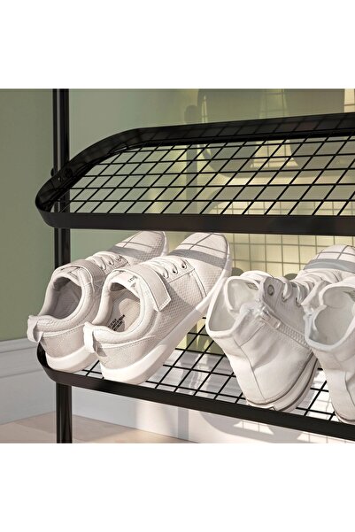 IKEA Kaliteli 3 Katlı Metal Ayakkabılık 76x24x59 Cm İkea Metal Antre Ayakkabılığı Siyah