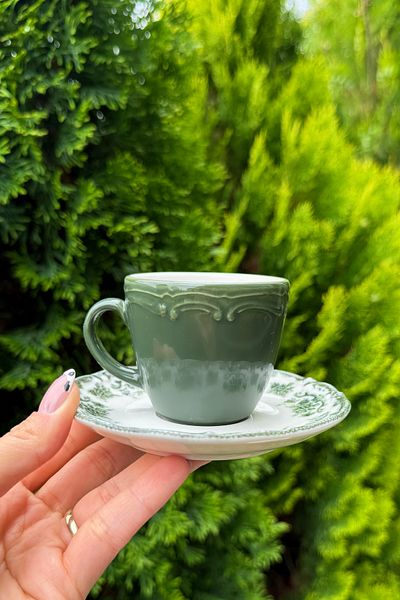 porselenden Antique Green 2-Person 4-Piece Porcelain Coffee Cup Set 90 Cc Green Flower Pattern