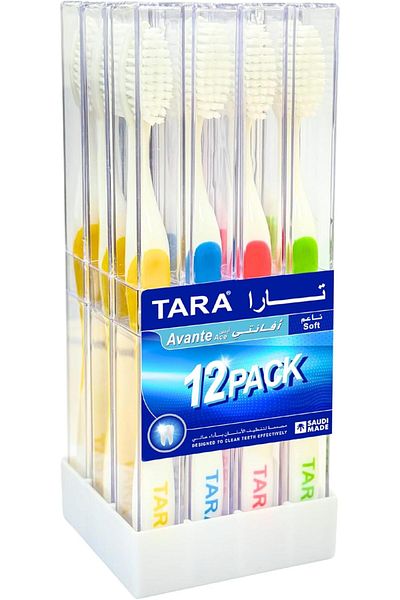 TARA Soft Toothbrush Ice by Avanti - Pack of 12 Pieces, Manual, Adult, Multicolor