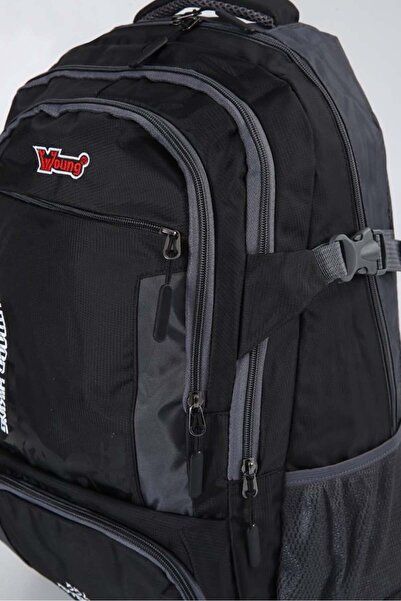 YOUNG Black Gray Mountaineer Camping Travel Backpack 55L Outdoor Hiking Adventure 51505