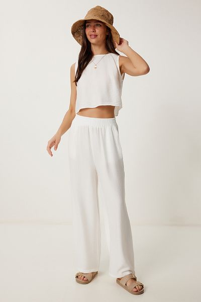 Lovelyİstanbul Tie Detailed Blouse Trousers Set Ecru Lrv0104