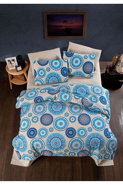 VİLERA HOME Blue White Patterned Double Personality Bedding Set